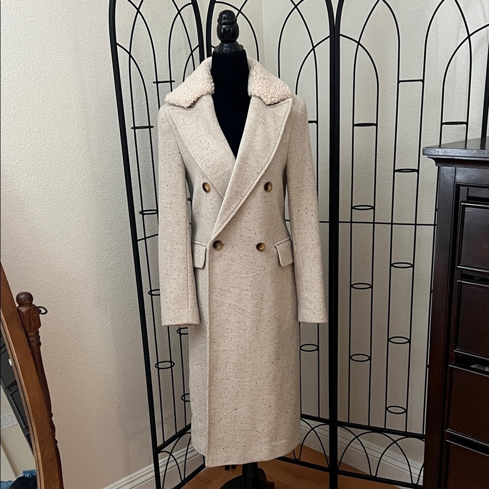 Topshop Cream Double-Breasted Women's wool blend Trench Coat